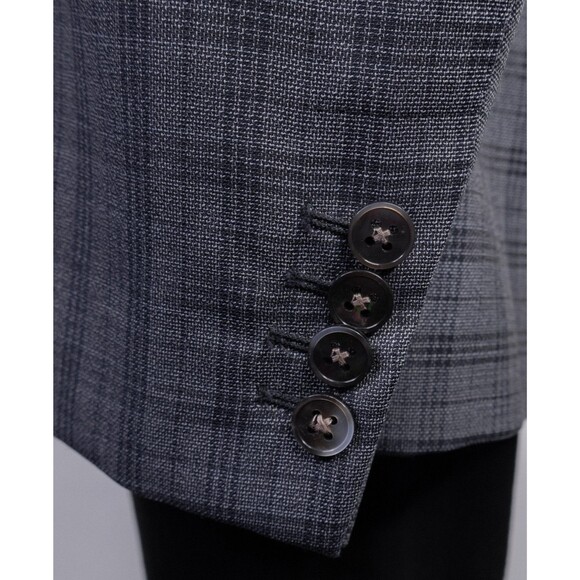 Savile Row Sport Coat Blazer Gray Windowpane Plaid Gray 46R Casual Jacket Wool - Picture 7 of 13